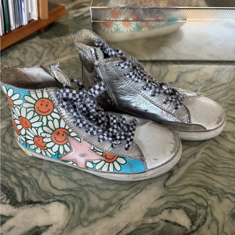 Golden Goose Kids' Silver and Floral Sneakers